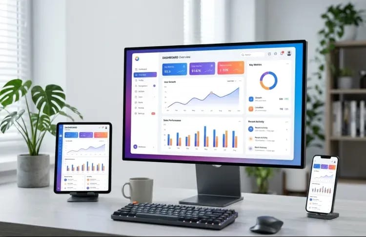 Frontend development services illustration using React, Angular, and Next.js