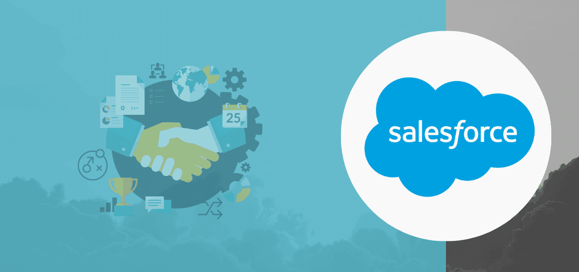 Illustration of a handshake surrounded by sales growth icons and the Salesforce logo, representing an improved sales process