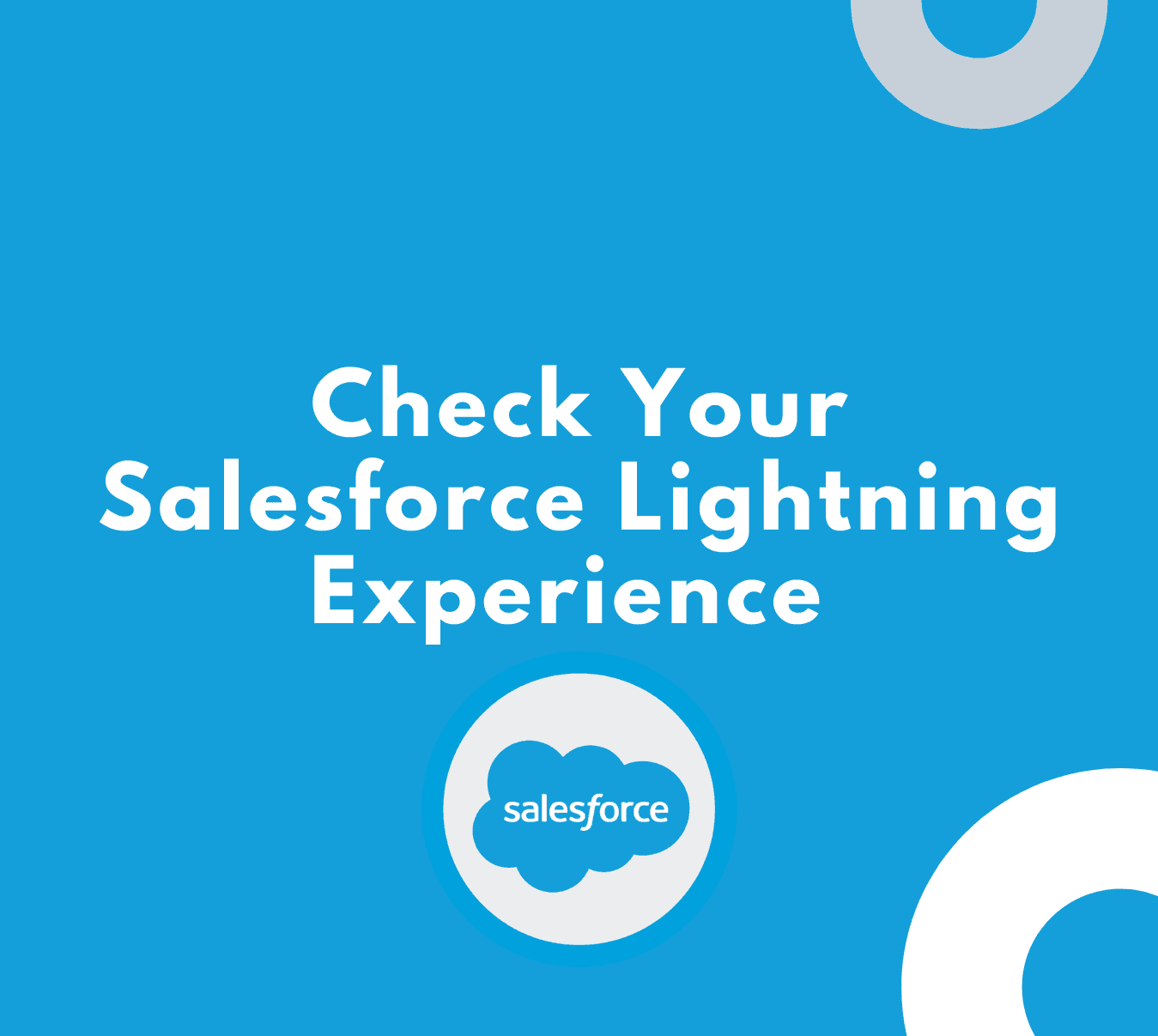Salesforce cloud logo displayed on a bright blue graphic panel, representing a checklist for Salesforce Lightning Experience readiness