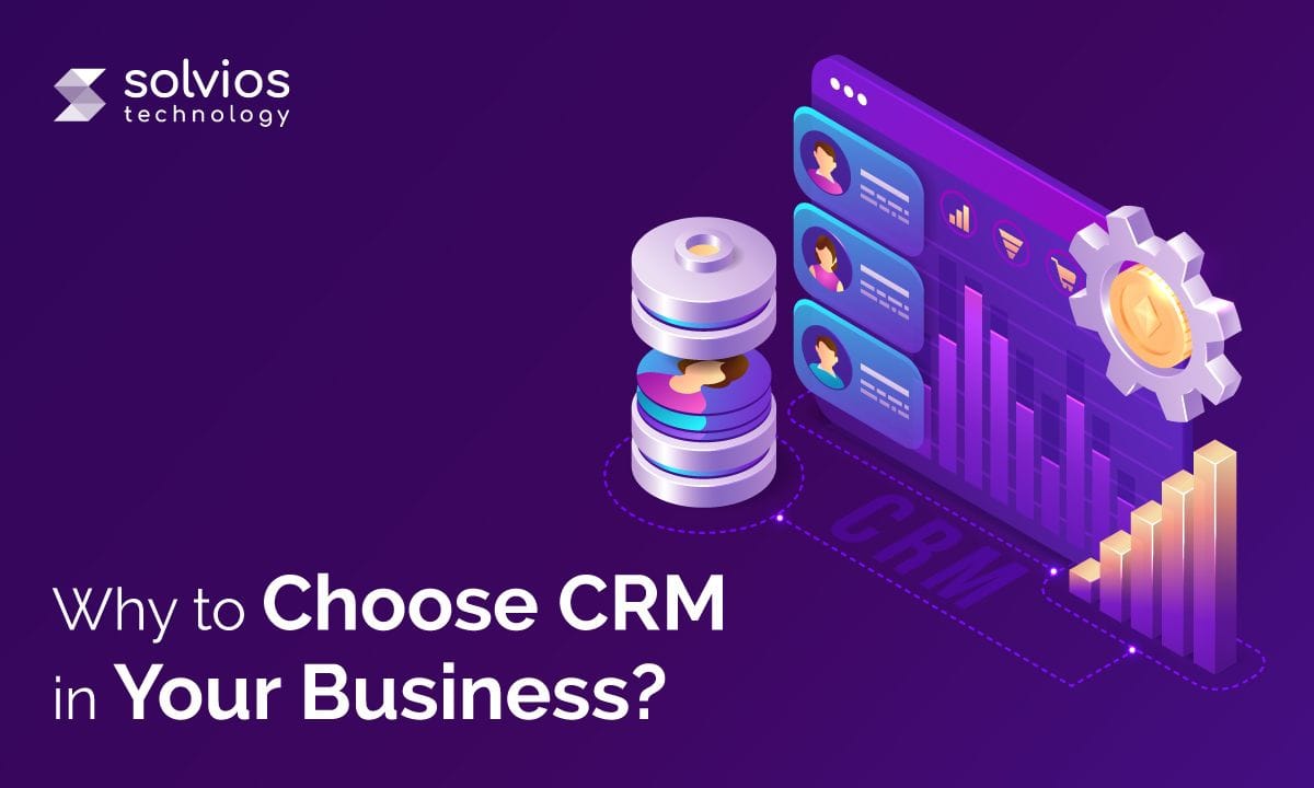 Isometric CRM dashboard illustration with contact cards, data storage, and growth charts, highlighting the benefits of CRM for business